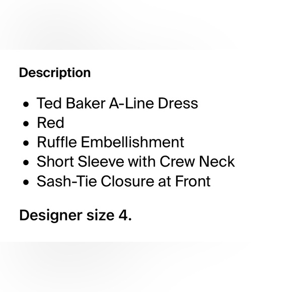 Ted Baker Red Dress with tie waist. Ted Baker size 4 = US 8/10 - Picture 4 of 5